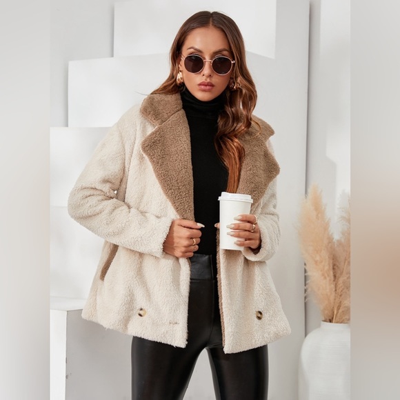 Fuzzy Snap Down Dropped Shoulder Jacket main image 1
